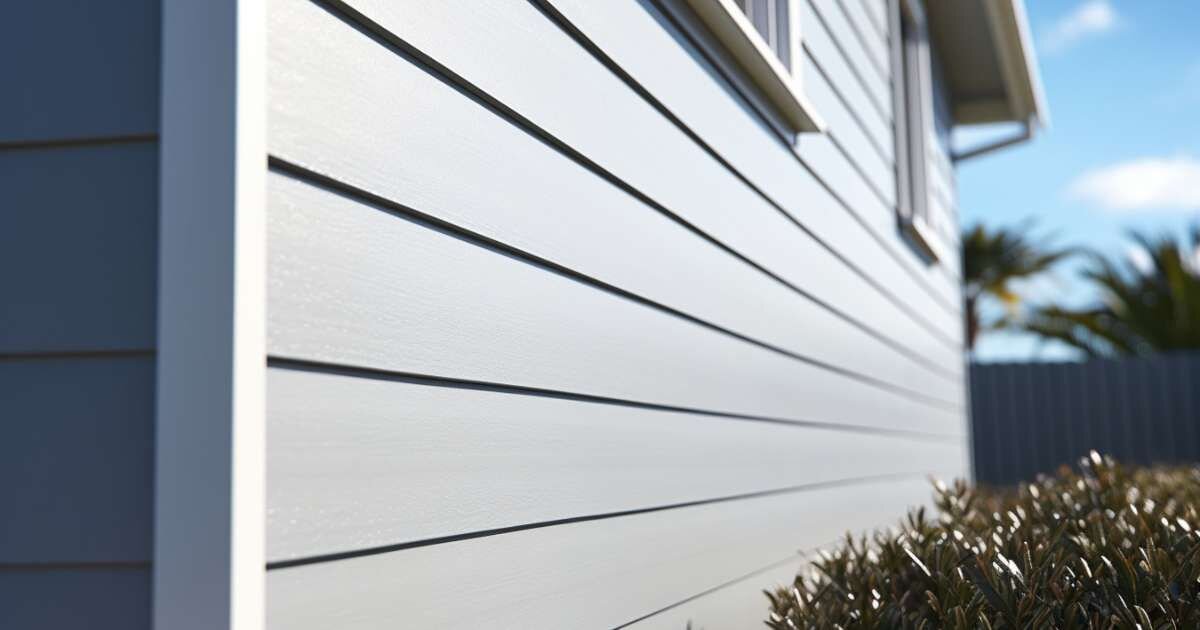 corner view of house with clean blue vinyl siding 